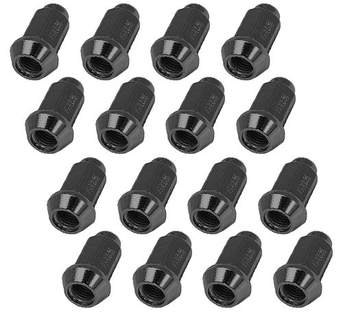 Taper Black Lug Nuts 10mm x 1.25 - 16 pcs 