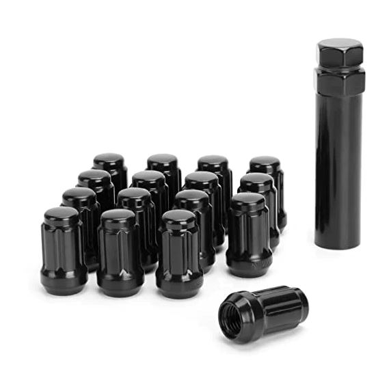 Taper Black Lug Nuts 12mm x 1.25 Spline - 16 pcs 