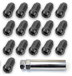 Taper Black Lug Nuts 12mm x 1.50 Spline - 16 pcs 